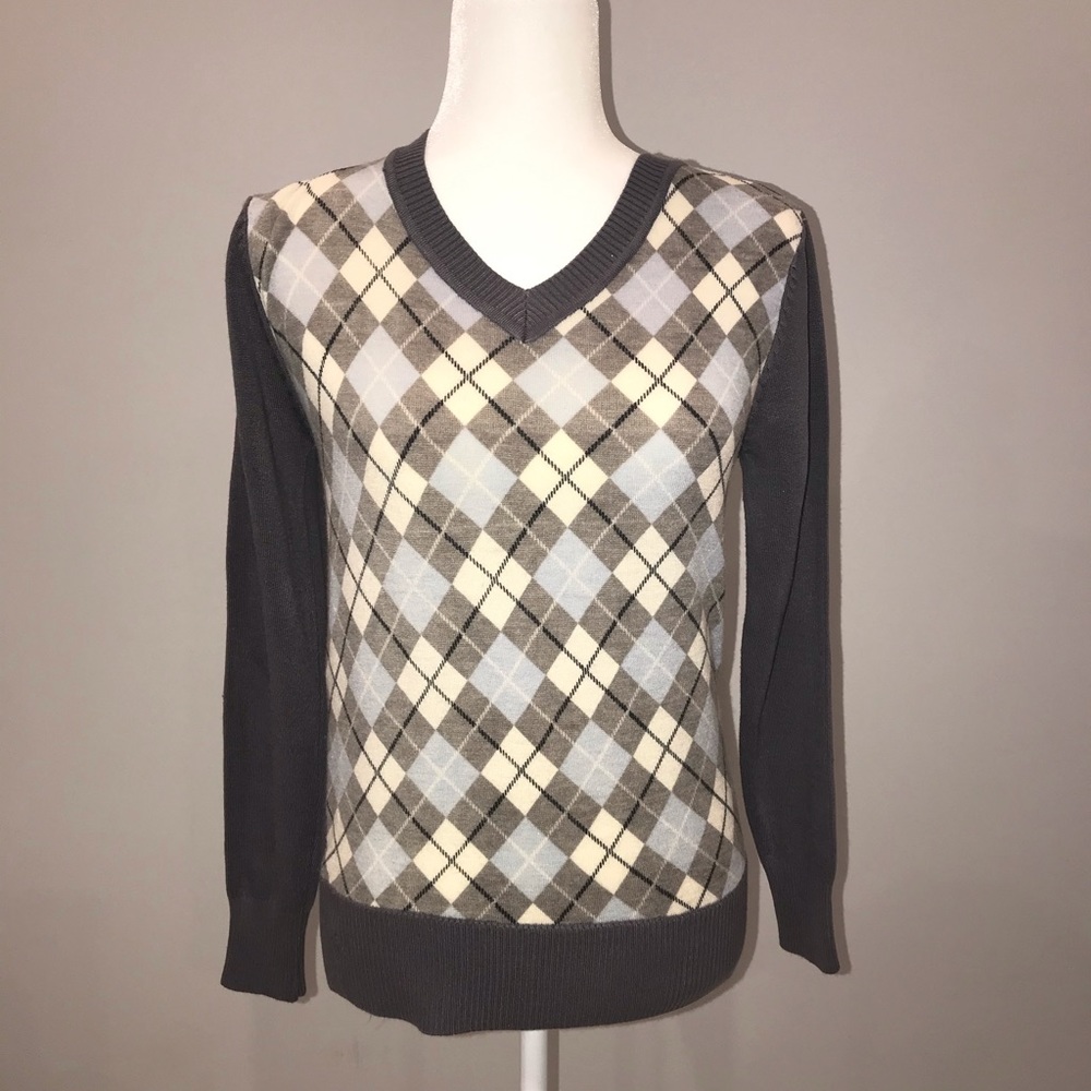 Women’s V-neck Argyle diamond checkered sweater
